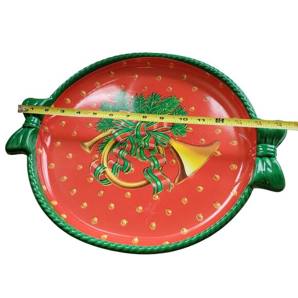 Vintage Christmas Deluxe Large Serving Tray Holiday Plastic Platter Red Horn - Picture 6 of 6